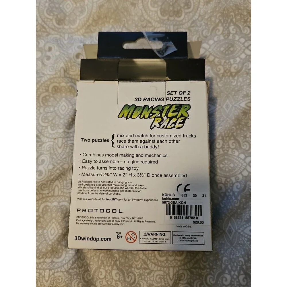 Protocol Monster Race Glow in Dark Racing Tow Trucks 3D Set of 2 Puzzles NIP